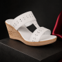Papuci dama albi din piele naturala cu platforma wedge perforata PAP46A